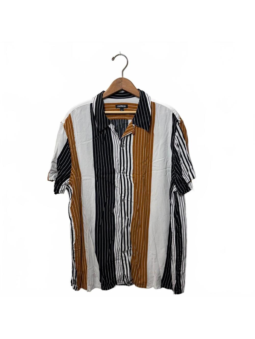 Express Striped Colorblock Button Shirt Men's L